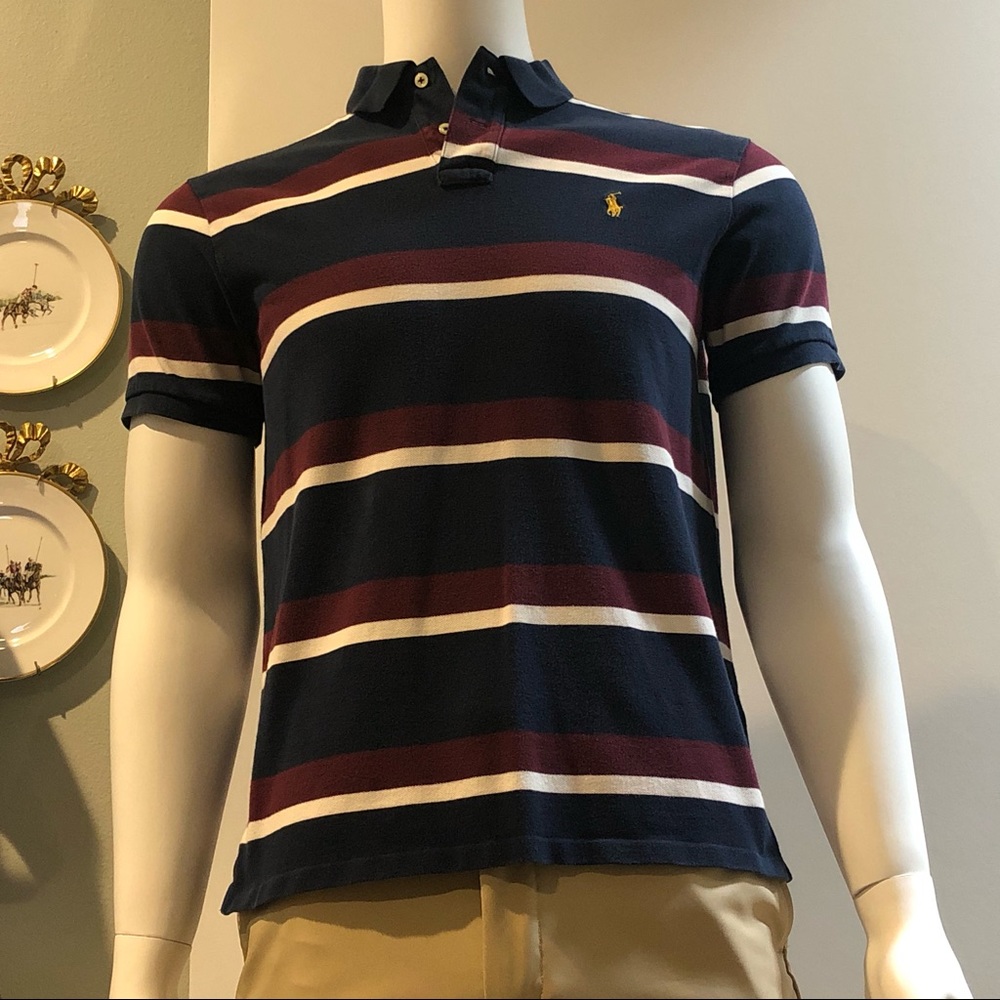 Polo Ralph Lauren Navy/Burgundy/White Striped Polo - Picture 2 of 9